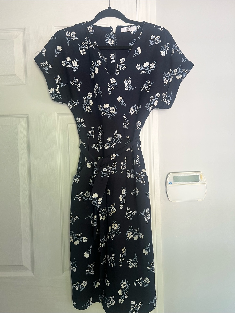 Suzy Floral Navy Belted Midi Dress